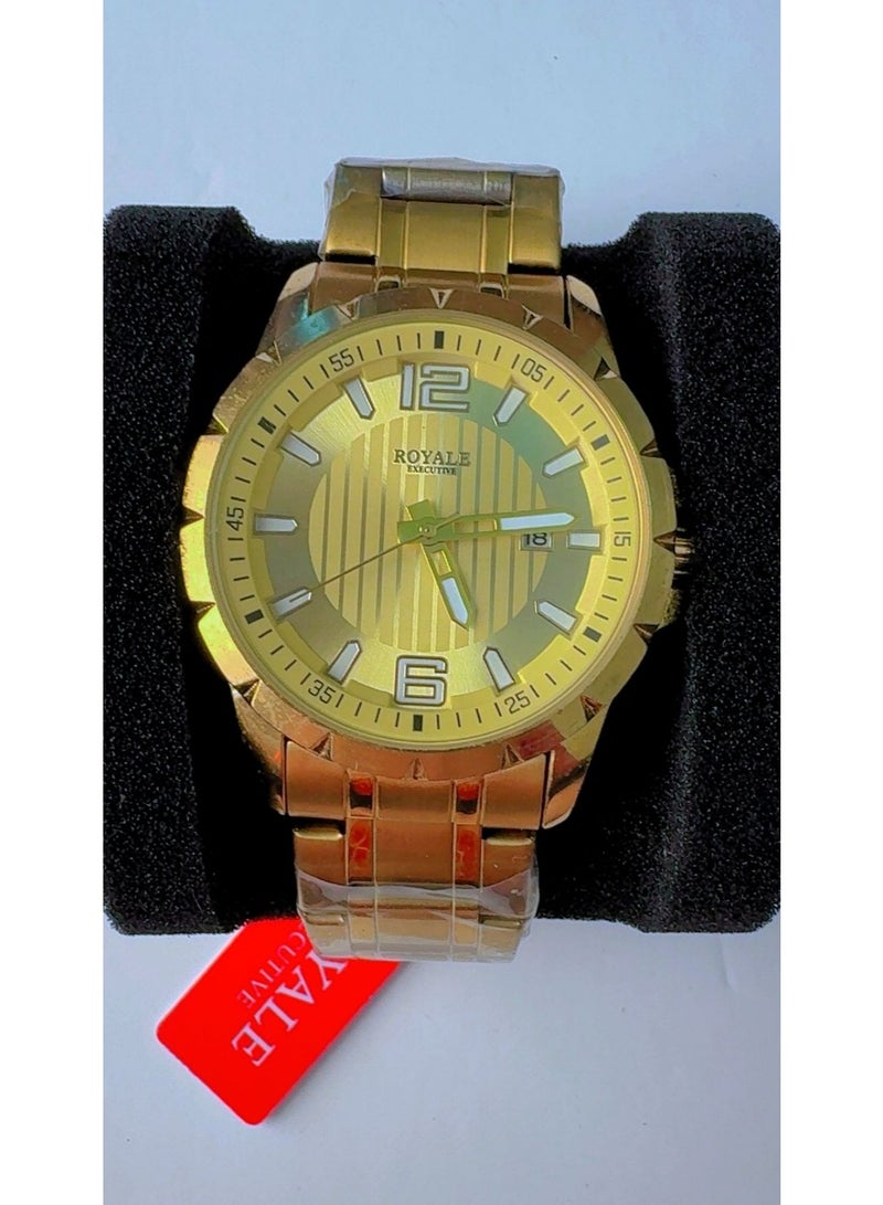 Royale Executive Men's Luxury Gold-Plated Stainless Steel Quartz Watch with Date Display - Image 1