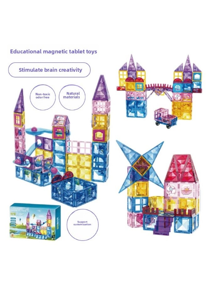Toy Magnetic Pieces Magnetic Building Blocks Assembled Patch Magnetic Patch Plastic Color Window Magnetic Bar Discrete Pieces Strong Magnetic Pieces-color:7.5cm Super Large And Translucent [60psc Dinosaur + Pipe + Ball] Exquisite Chinese Color Box  - Image 2