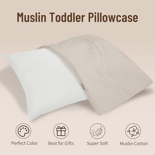 Wimist Toddler Pillowcases for 14"x20" Pillow 2 Pack, Muslin Small Toddler Baby Kids Travel Pillow Covers for Boys Girls with Envelope Closure (Beige & Pale Yellow, 14 x 20 Inch) - Image 2