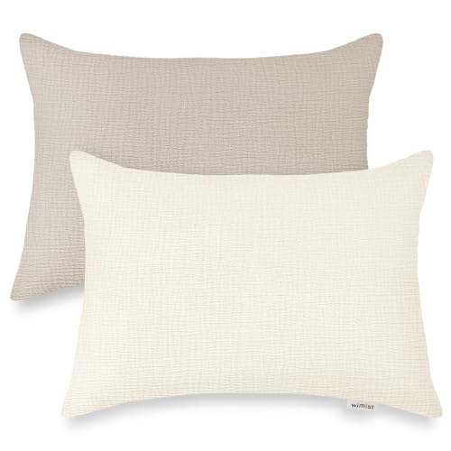 Wimist Toddler Pillowcases for 14"x20" Pillow 2 Pack, Muslin Small Toddler Baby Kids Travel Pillow Covers for Boys Girls with Envelope Closure (Beige & Pale Yellow, 14 x 20 Inch) - Image 1