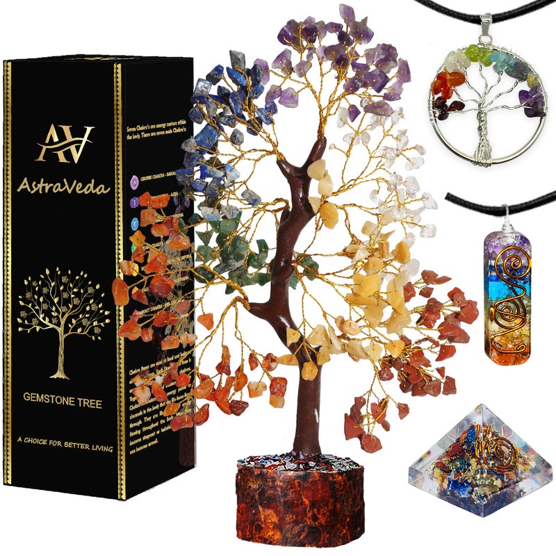 AstraVeda Crystal Tree Tree of Life 7 Chakra Stones Feng Shui Trees Healing Crystal Gemstone Tree Women Gifts Healing Stones Spiritual Gifts Pyramid