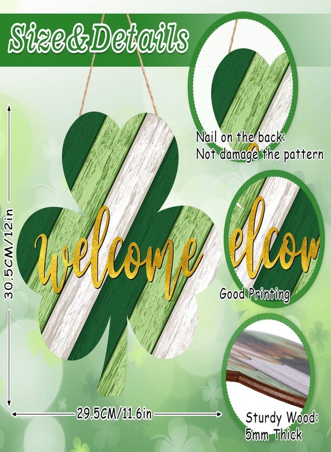 وولاين لوحة ترحيب خشبية معلقة على شكل نبتة البرسيم من Whaline، مناسبة لعيد القديس باتريك، لتزيين النوافذ الداخلية والخارجية في المنزل الريفي خلال العطلات، مقاس 11.6 × 12 بوصة - Image 2