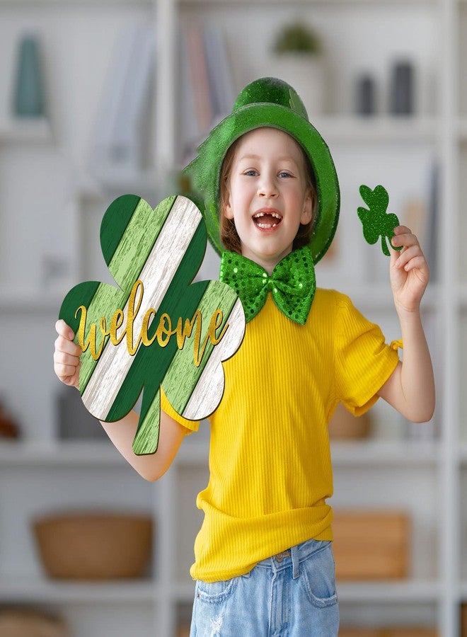 وولاين لوحة ترحيب خشبية معلقة على شكل نبتة البرسيم من Whaline، مناسبة لعيد القديس باتريك، لتزيين النوافذ الداخلية والخارجية في المنزل الريفي خلال العطلات، مقاس 11.6 × 12 بوصة - Image 3