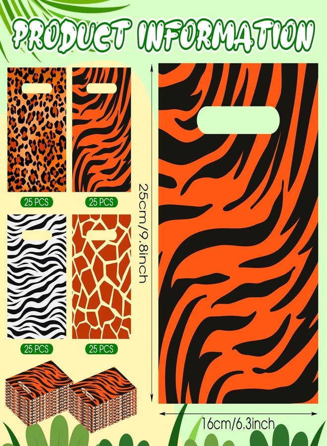 Dinifee 100 Pieces Plastic Safari Goodie Gift Bags Bulk Jungle Party Favors Candy Bags for Kids Summer Jungle Safari Animal Party Favors Supplies - Image 3