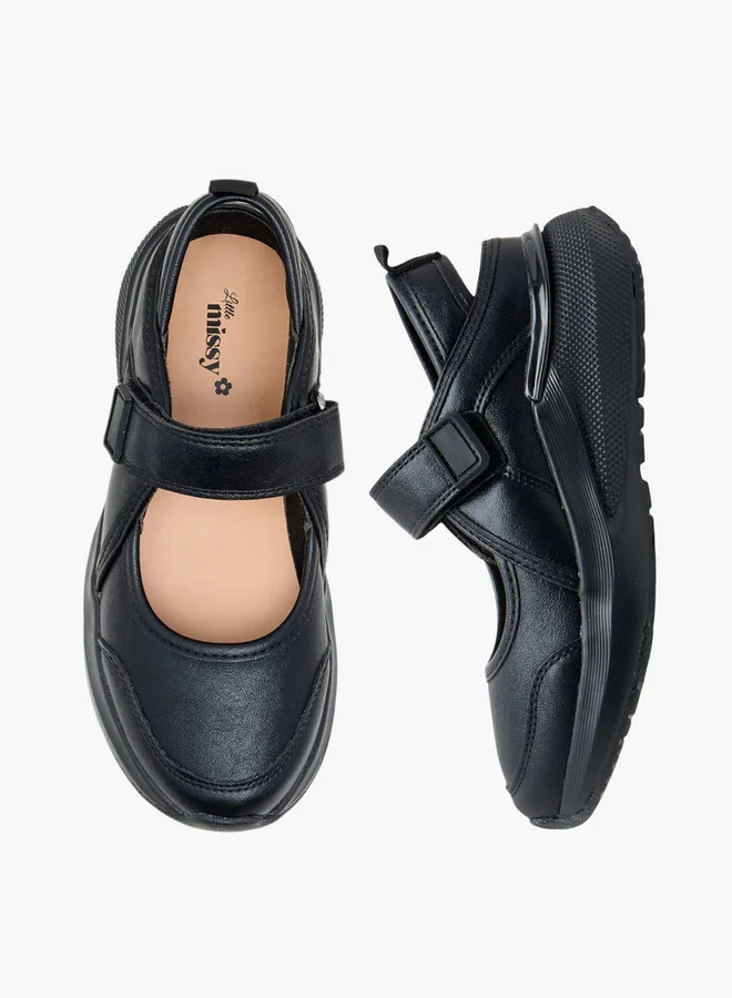 Little Missy Girls Panelled School Shoes with Hook and Loop Closure