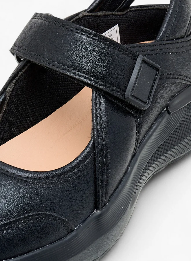Little Missy Girls Panelled School Shoes with Hook and Loop Closure