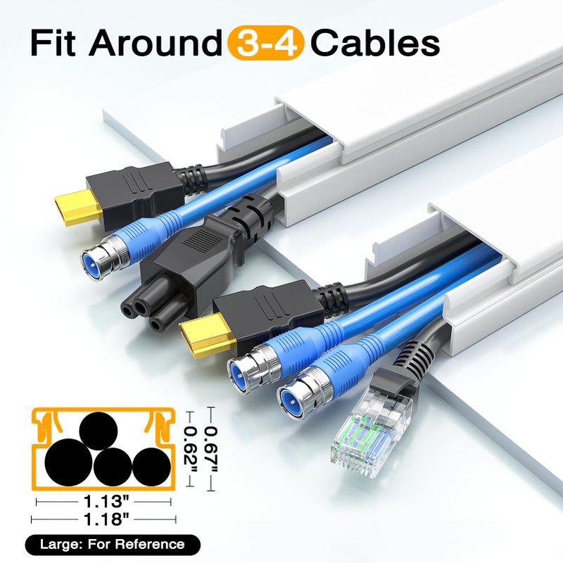 Delamu 157in Cord Hider Wall, TV Cable Hider Cord Covers for Wires on Wall, Large Cable Management Raceway, Paintable Wire Hiders Wire Covers for Cords for TV on Walls, 10 X L15.7 W1.18 H0.6in, White - Image 3