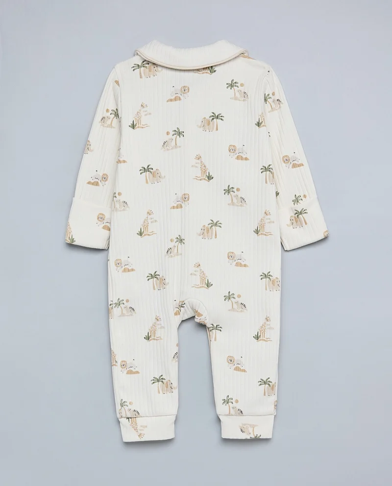 أر أند بي Printed Sleepsuit with Collar and Long Sleeves