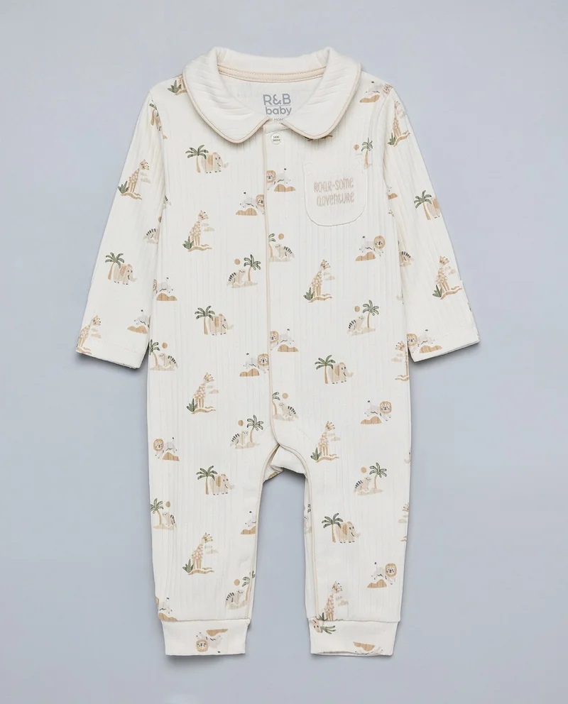 أر أند بي Printed Sleepsuit with Collar and Long Sleeves