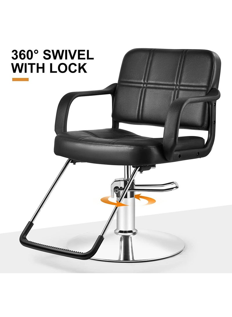 شاربدو كرسي صالون الحلاقة بمضخة هيدروليكية دوارة للتجميل شديدة التحمل، أسود - Image 4