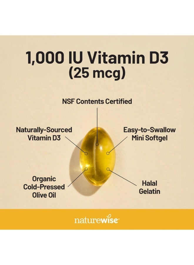 NatureWise Vitamin D3 1000iu (25 mcg) Healthy Muscle Function, and Immune Support, Non-GMO, Gluten Free in Cold-Pressed Olive Oil, Packaging Vary ( Mini Softgel), 360 Count - Image 4