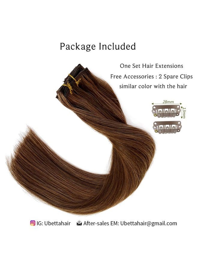 Ubetta Clip in Hair Extensions Human Hair, Chocolate Brown and Auburn Brown Hair Extensions Real Human Hair Clip ins,70G 20 Inch 7 Pieces Straight Double Weft Remy Human Hair Clip in Extensions - Image 5