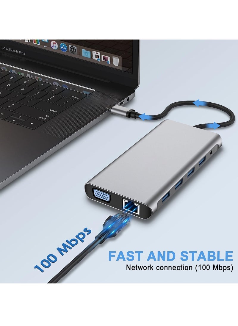 JAJEEK 12-in-1 USB C Hub Docking Station with 4K HDMI, VGA, USB 3.0, Ethernet, SD/TF Card Reader – Ultimate Adapter for MacBook Pro, Air & Type-C Devices – Expand Your Connectivity and Productivity  - Image 2