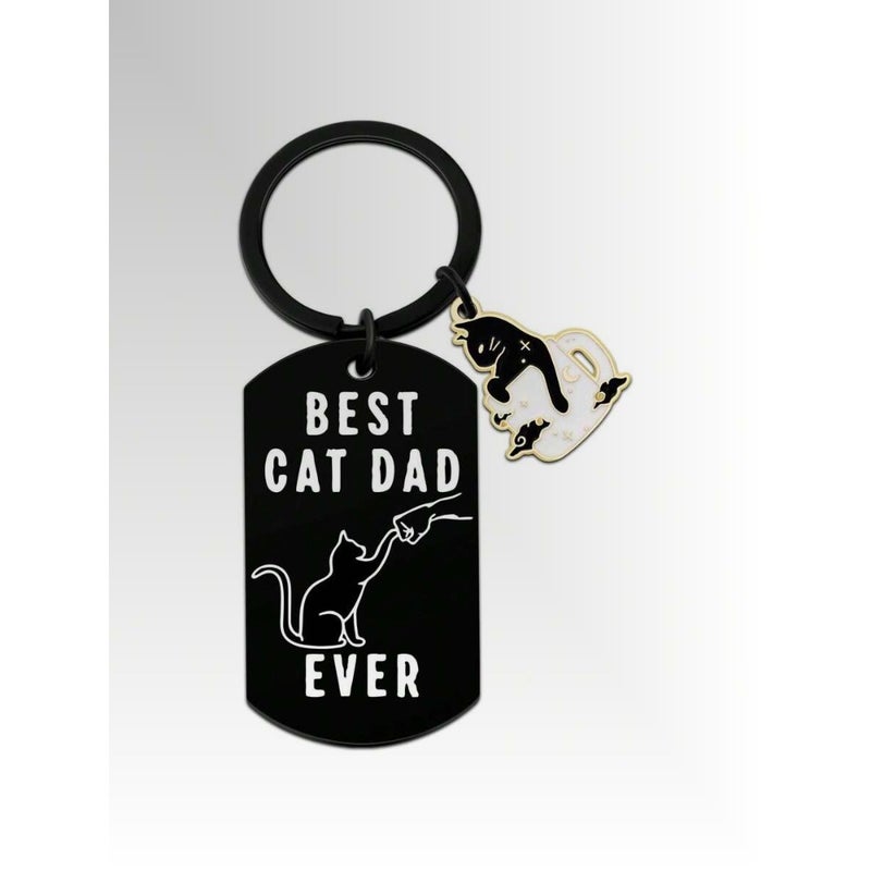 1pc Cat Dad Gift, Cute Cat Gift For Cat Dad, Cat Themed Gift For Cat Lovers, Men's Dad Keychain, Best Cat Dad Gift, Personalized Keychain For Dad, Birthday Christmas Gift, Car Accessories, Bag Charm, Backpack Pendant, Suitable For School, Gothic Y2K Style Gifts For Mother, Father, Graduation, And Teacher - Image 4
