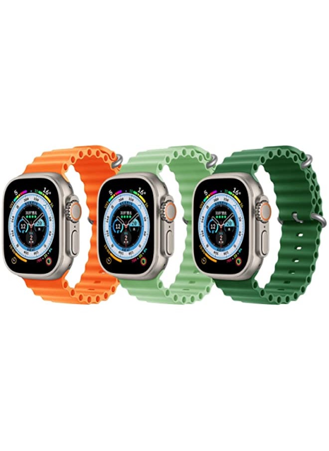 vesus - Silicone Ocean Band Strap for Apple Watch 38/40/41mm Orange/Mint Green/Dark Green Set of 3 - Image 1