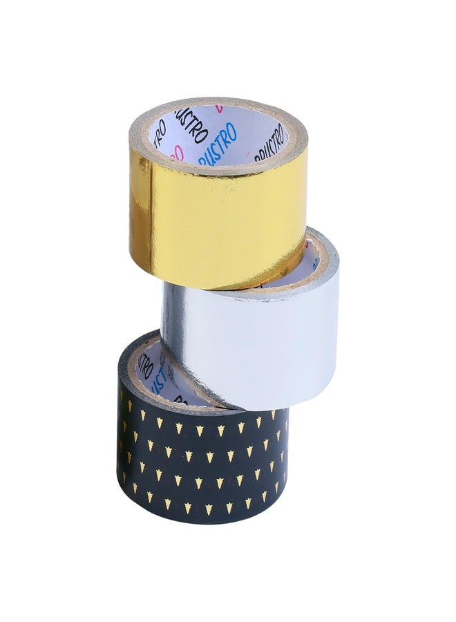 BRUSTRO Radiant Basics Washi Tape – Simple Yet Sparkling (Set of 3) | 20mm x 4m | Golden Shade, Silver, Black with Gold | Ideal for Scrapbooking,Card & Gift Wrapping,DIY,Home Decor,Art,Craft Supplies - Image 3