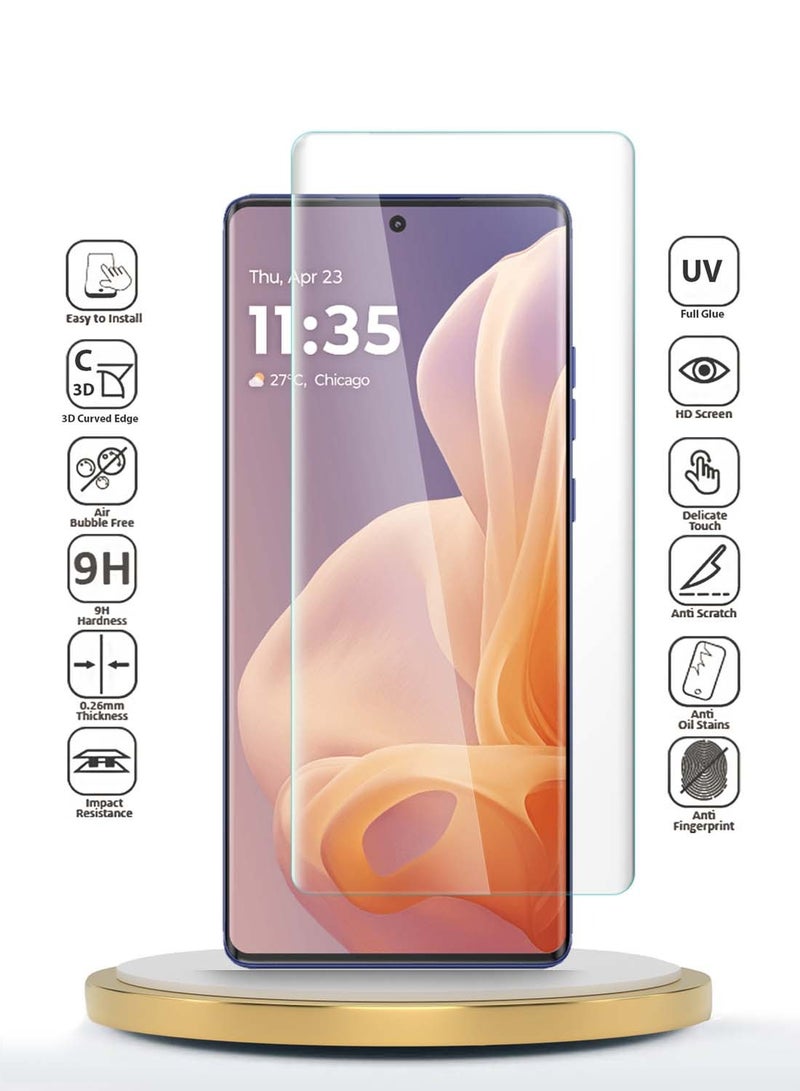 Wtech Motorola Moto G85 / Motorola S50 Neo / Motorola Edge 50 Fusion 5G 2024 Premium Curved Edges UV Full Glue Full Cover Tempered Glass Screen Protector (MSGUCN) - Clear - Image 2