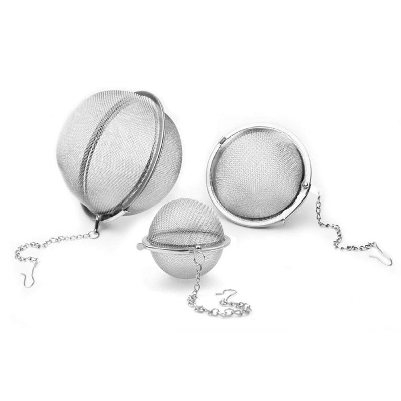 Mayata 3pcs Stainless steel fine mesh seasoning ball kitchen soup spice stew filter kitchen tool metal tea bag tea ball (3pcs Round Shape),Silver,5cm/6cm/7cm - Image 1