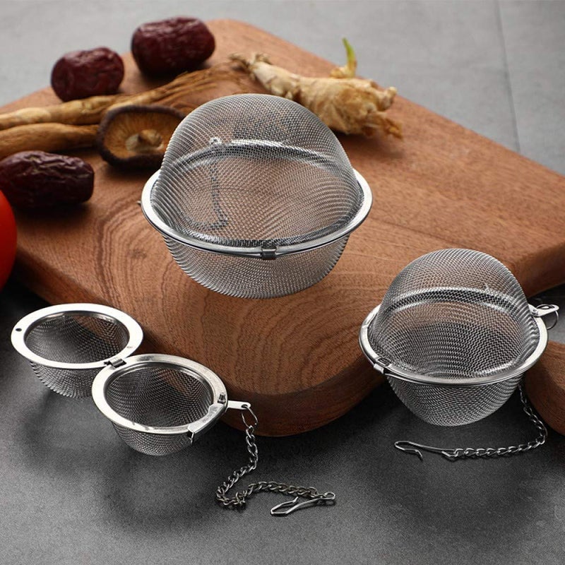 Mayata 3pcs Stainless steel fine mesh seasoning ball kitchen soup spice stew filter kitchen tool metal tea bag tea ball (3pcs Round Shape),Silver,5cm/6cm/7cm - Image 3