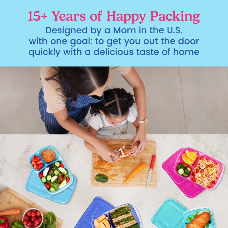Bentgo Easyboxes - Original Stackable Lunch Boxes - Reusable 3-Compartment Food Containers for Kids and Adults - Bento Lunch Box for Meal Prep, School, & Work - BPA Free, Set of 4 (Jewel Brights) - Image 4
