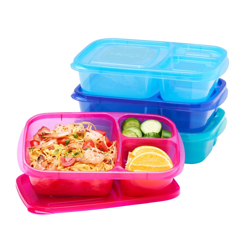 Bentgo Easyboxes - Original Stackable Lunch Boxes - Reusable 3-Compartment Food Containers for Kids and Adults - Bento Lunch Box for Meal Prep, School, & Work - BPA Free, Set of 4 (Jewel Brights) - Image 1