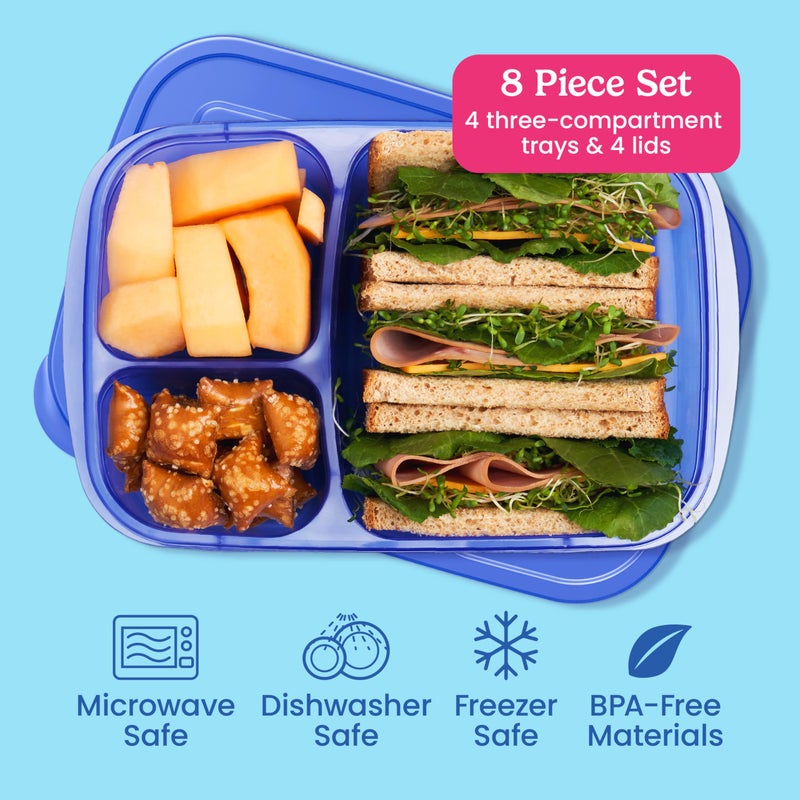 Bentgo Easyboxes - Original Stackable Lunch Boxes - Reusable 3-Compartment Food Containers for Kids and Adults - Bento Lunch Box for Meal Prep, School, & Work - BPA Free, Set of 4 (Jewel Brights) - Image 3