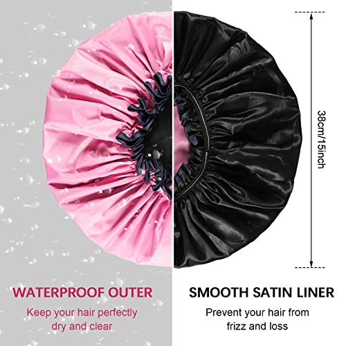 Jiuguva 4 Pieces Jumbo Shower Cap Extra Large Double Layer Waterproof Shower Cap for Dreadlocks Satin Lining Reusable XL Bonnet for Women Men Thick Long Big Hair Locs Braids 4 Colors - Image 5
