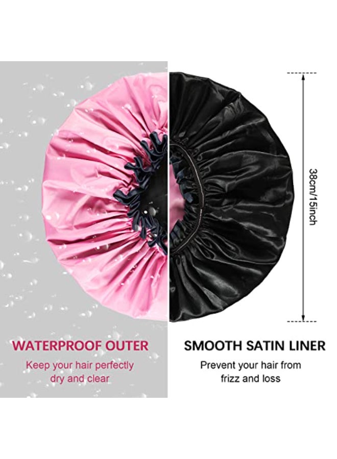 Jiuguva 4 Pieces Jumbo Shower Cap Extra Large Double Layer Waterproof Shower Cap for Dreadlocks Satin Lining Reusable XL Bonnet for Women Men Thick Long Big Hair Locs Braids 4 Colors - Image 4