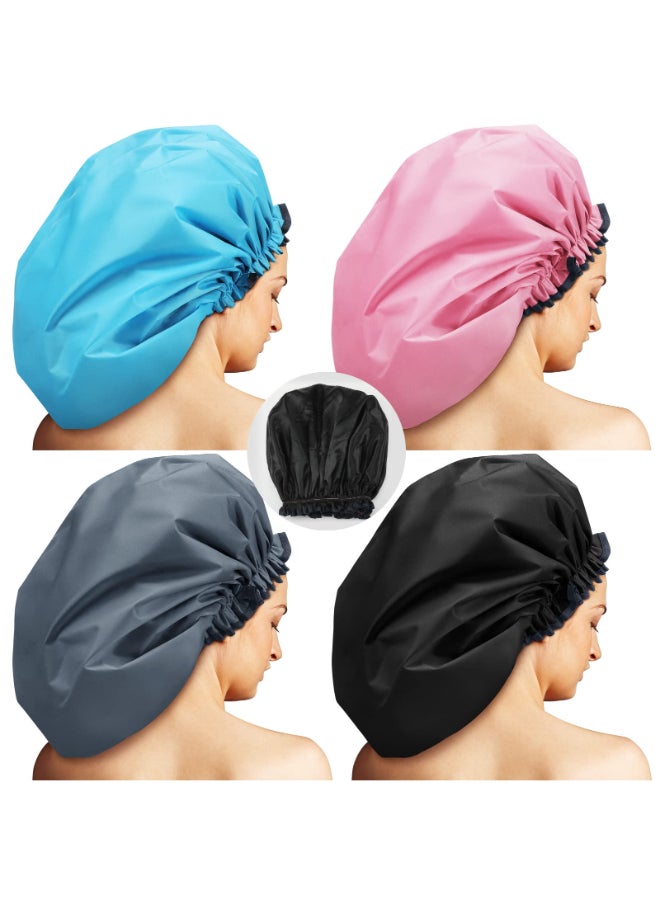 Jiuguva 4 Pieces Jumbo Shower Cap Extra Large Double Layer Waterproof Shower Cap for Dreadlocks Satin Lining Reusable XL Bonnet for Women Men Thick Long Big Hair Locs Braids 4 Colors - Image 3