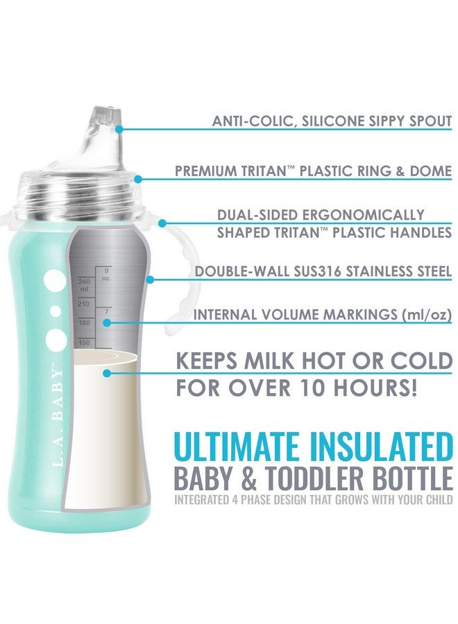 L.A. Baby Ultimate Stainless Steel Sippy Cup | 9oz Insulated Sippy Cup for Toddlers Insulates 10+ Hours | Leak-Free, Non-Toxic Medical Grade Silicone and Stainless Steel Sippy Cup for Baby - Green - Image 2