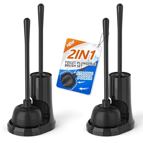 uptronic Toilet Plunger and Brush,2 Pack Bowl Brush and Heavy Duty Toilet Plunger Set with Holder, 2-in-1 Bathroom Cleaning Combo with Modern Caddy Stand for 5.7-inch Toilet Drain Bathroom Cleaning - Image 1