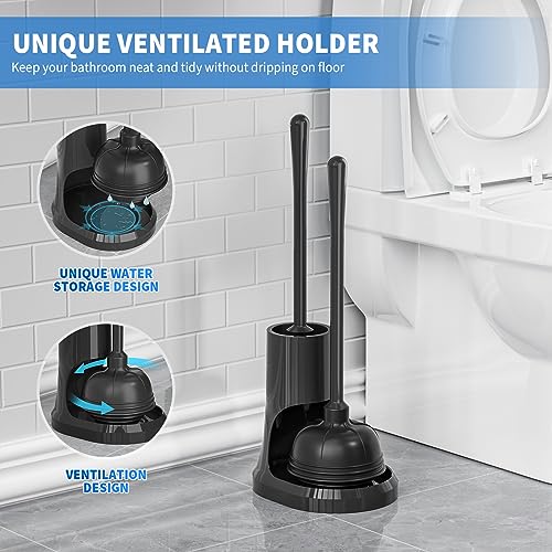 uptronic Toilet Plunger and Brush,2 Pack Bowl Brush and Heavy Duty Toilet Plunger Set with Holder, 2-in-1 Bathroom Cleaning Combo with Modern Caddy Stand for 5.7-inch Toilet Drain Bathroom Cleaning - Image 5