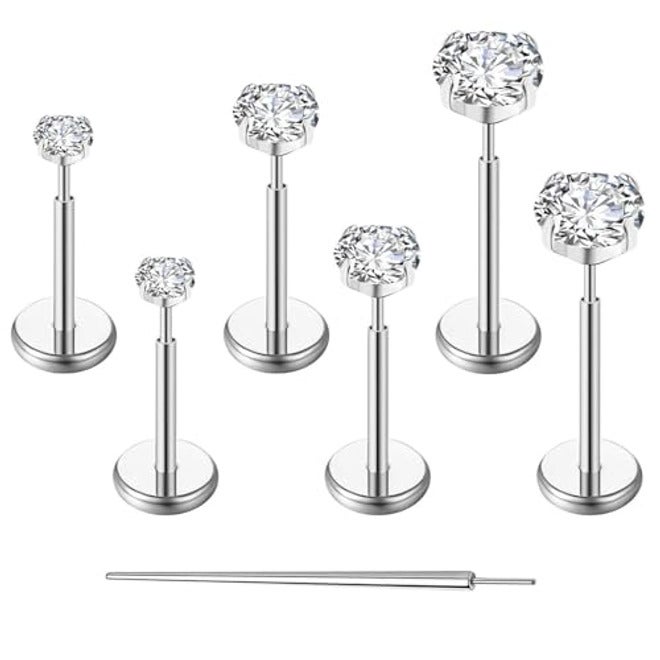 Gotumo - Aretes con parte trasera plana de 20G, titanio G23 sin rosca, para tragus, labret, cartílago, labio, medusa, conch, piercing corporal, joyería hipoalergénica para mujeres y hombres - Image 2