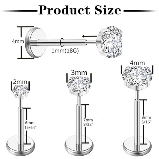 Gotumo - Aretes con parte trasera plana de 20G, titanio G23 sin rosca, para tragus, labret, cartílago, labio, medusa, conch, piercing corporal, joyería hipoalergénica para mujeres y hombres - Image 3
