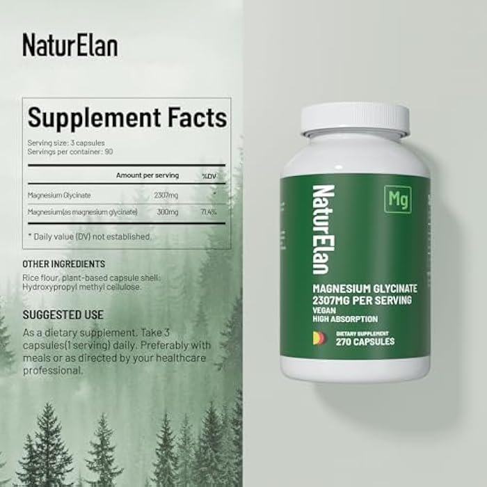 NaturElan Magnesium Glycinate 2307mg, 270 Capsules, Pure Magnesium Supplements for Stress Relief, Sleep, Muscle, Nerve, Heart & Metabolism Support, Third-Party Tested, Vegan,Non-GMO & Gluten Free, Chelated - Image 3