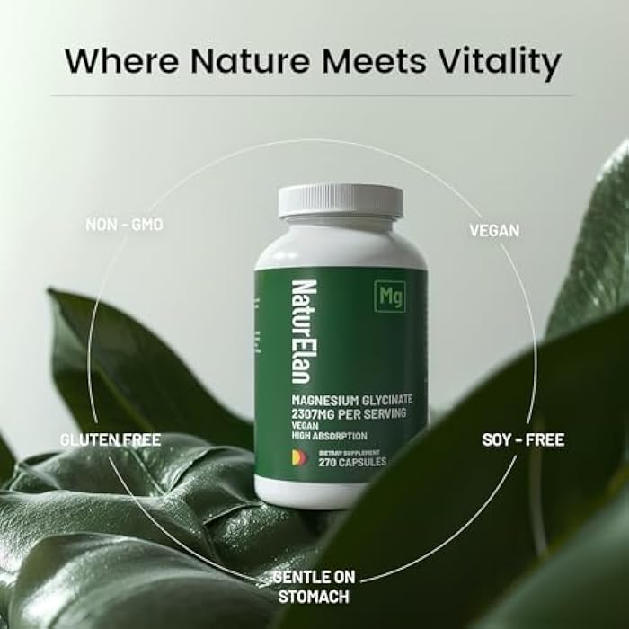 NaturElan Magnesium Glycinate 2307mg, 270 Capsules, Pure Magnesium Supplements for Stress Relief, Sleep, Muscle, Nerve, Heart & Metabolism Support, Third-Party Tested, Vegan,Non-GMO & Gluten Free, Chelated - Image 4