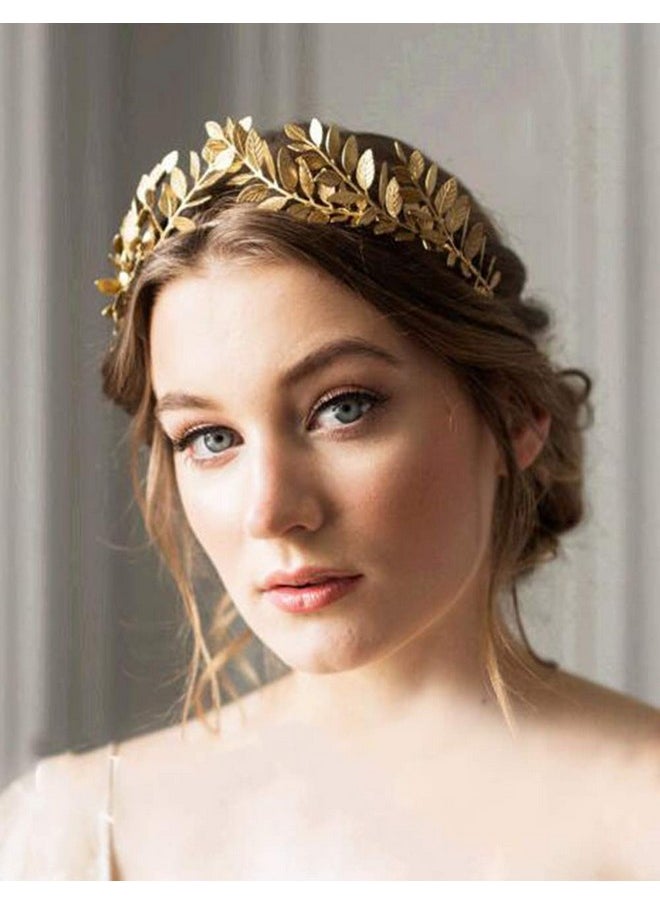 Chargances - Chargances Bridal Gold Leaf Crown Headband Bridal Tiara Gold Leaf headpiece for Wedding Prom Festival Bridesmaid Hair Accessoriecs(Gold) - Image 1