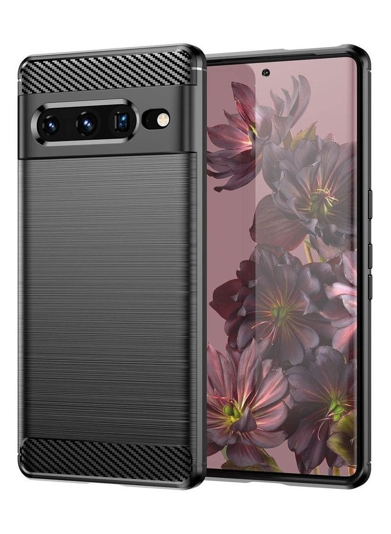 CATANES Google Pixel 7 Pro Case Slim Soft TPU Brushed Carbon Fiber Anti-Fingerprint Shockproof Cover Black - Image 1