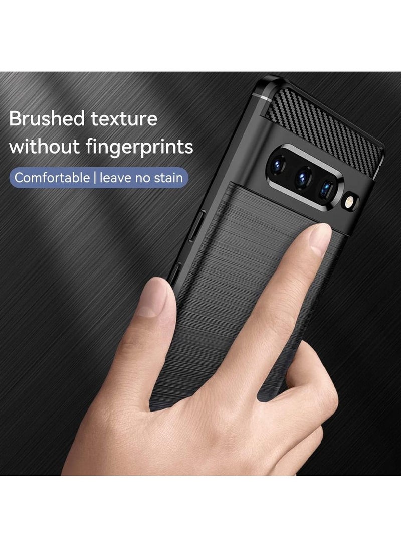 CATANES Google Pixel 7 Pro Case Slim Soft TPU Brushed Carbon Fiber Anti-Fingerprint Shockproof Cover Black - Image 2