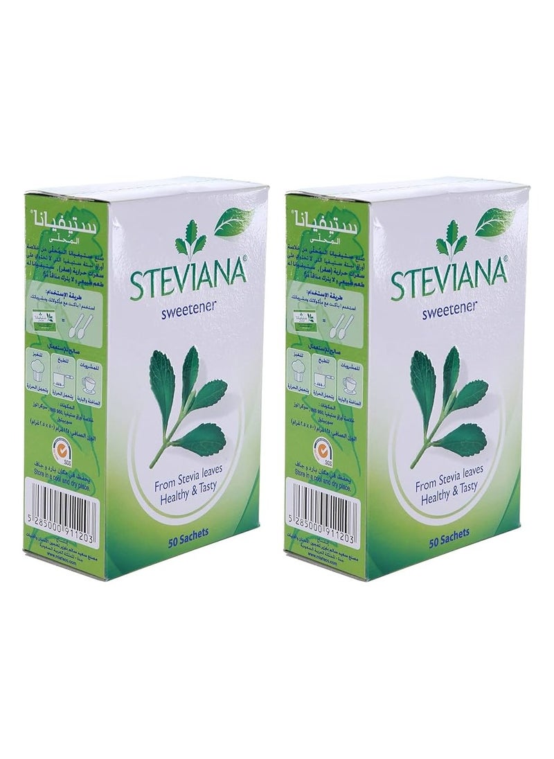 Steviana Steviana Sweetener From Stevia Leaves 50 Sachets Each Pack Of 2 (Imported)  - Image 1