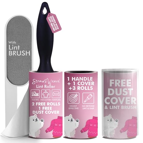 STRAW&WEAVE Lint Roller for Clothes with Brush | Pet Hair Roller | 1 Steel Wool Brush, 1 Handle, 180 Sheets with Dust Cover | Lint Remover for Pet Hair and Woolen Clothes - Image 1