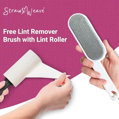 STRAW&WEAVE Lint Roller for Clothes with Brush | Pet Hair Roller | 1 Steel Wool Brush, 1 Handle, 180 Sheets with Dust Cover | Lint Remover for Pet Hair and Woolen Clothes - Image 2