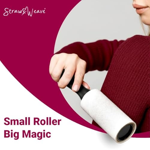 STRAW&WEAVE Lint Roller for Clothes with Brush | Pet Hair Roller | 1 Steel Wool Brush, 1 Handle, 180 Sheets with Dust Cover | Lint Remover for Pet Hair and Woolen Clothes - Image 4