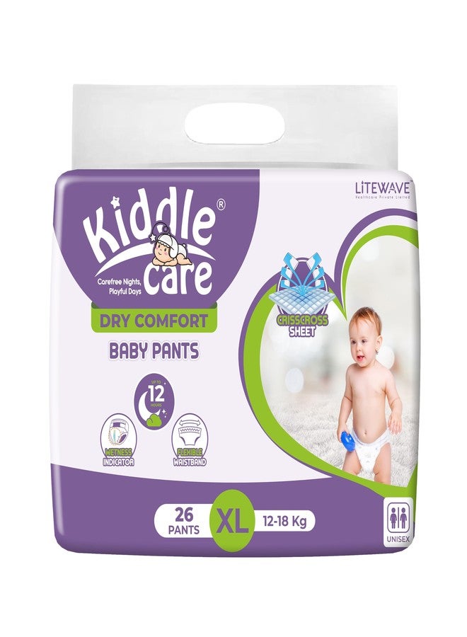Kiddle Care Dry Comfort Baby Diaper Pants Advanced Soft |Extra Large (XL) | 12-18 Kg |Pack of 1 |26 Pieces| Up to 12 Hours Protection, Prevents Leakage, Wetness Indicator - Image 1