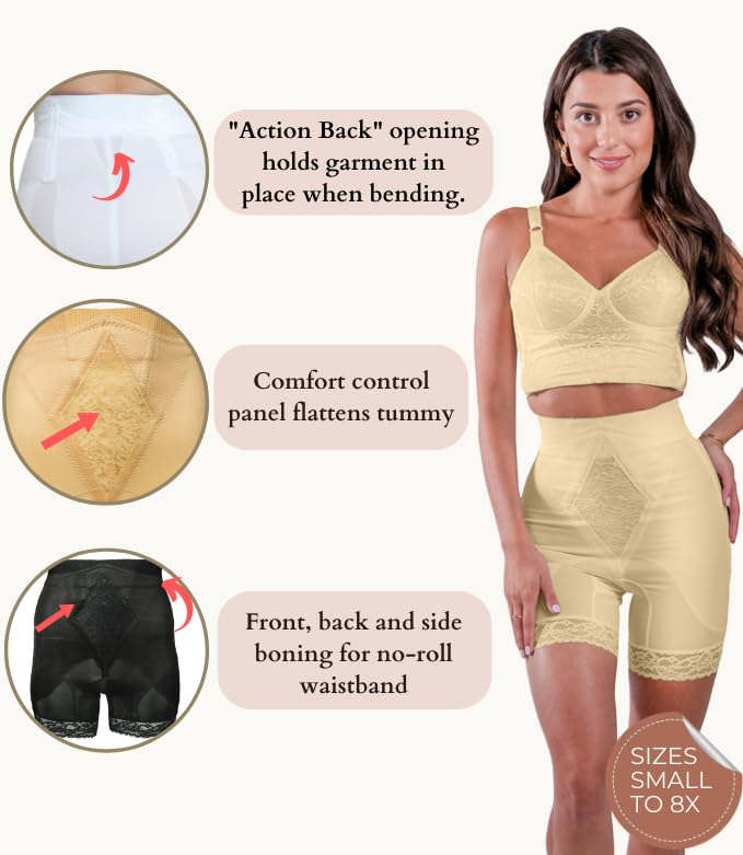 Rago 6206 - High Waist Long Leg Shaper | Made in USA | No Top Roll Waistband | Quality Material | Medium Control | Beige 6XL/42 - Image 4