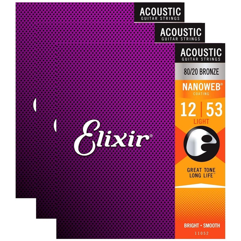 Elixir 11052 Acoustic 80/20 Nano Light 12-53 (3 Pack Bundle) - Image 1
