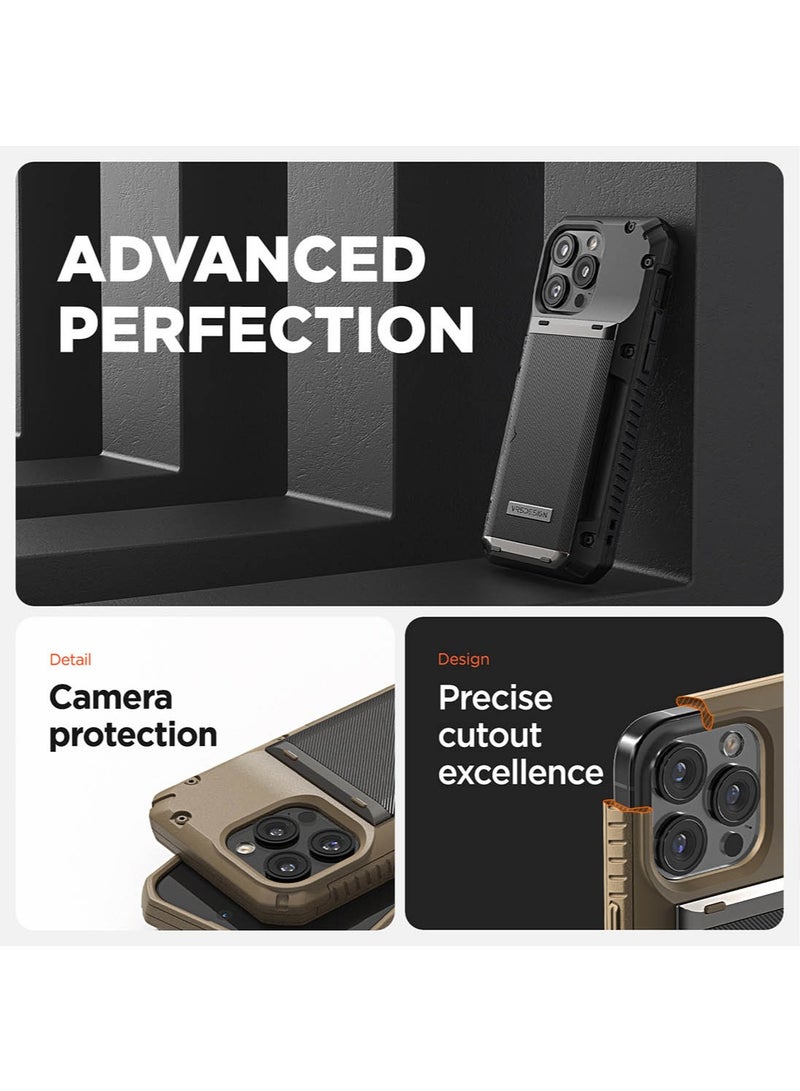 VRS Design Damda Glide Pro iPhone 15 PRO Case Cover Wallet with Semi Automatic Credit Card Holder Slot [4 Cards] - Black Groove - Image 4