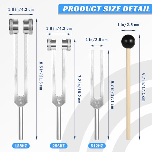 GOGHOST Tuning Forks for Healing Set 3PCS, Aluminum Fork with Mallet and Storage Bag for Chakra/Medical/Sound Therapy Instruments/Yoga/Meditation Accessories - Silver - 128Hz, 256Hz, 512Hz - Image 3