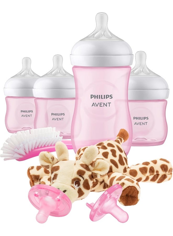 Avent Philips AVENT Natural Baby Bottle with Natural Response, Pink Baby Gift Set with Snuggle, SCD838/03
