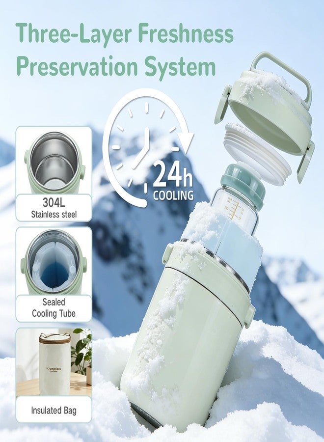 COMI Breast Milk Cooler,24H Triple-Layer Cooling,Breastmilk Storage Bottles Container, 10oz Leak Proof Outdoor Small Freezer,for Travel, Work, Night Pumping, Gift for New Moms(Green) - Image 2